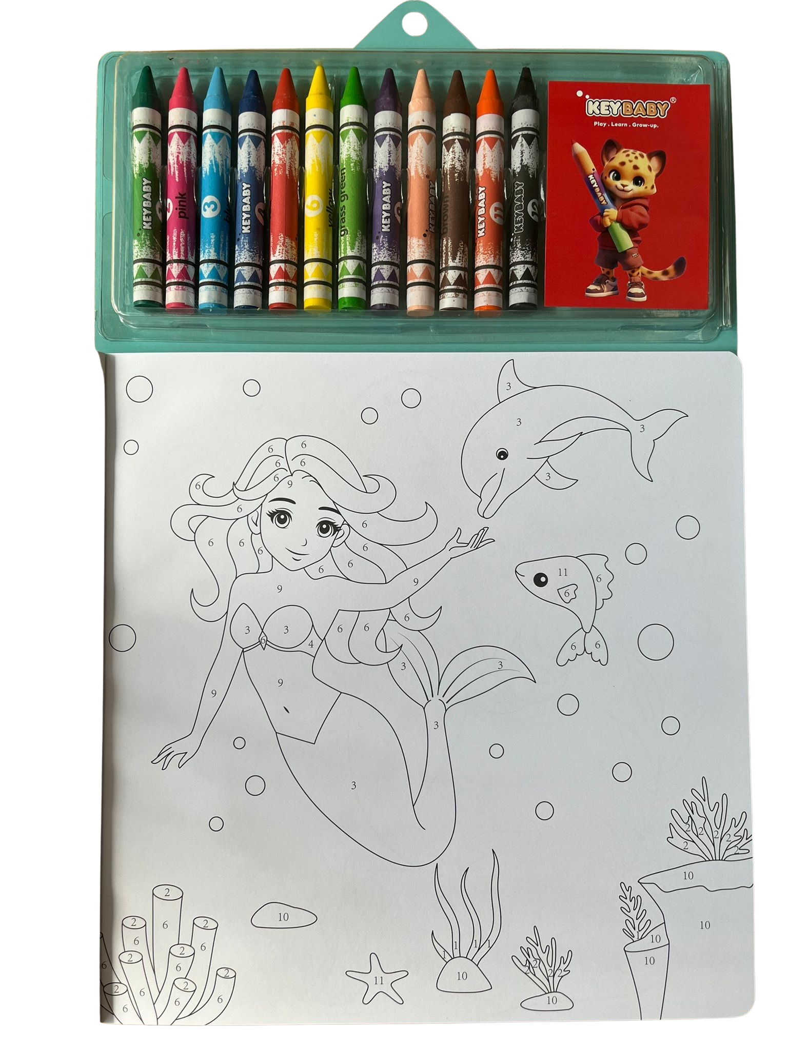 Carte de colorat cu 12 creioane cerate multicolore Sirene