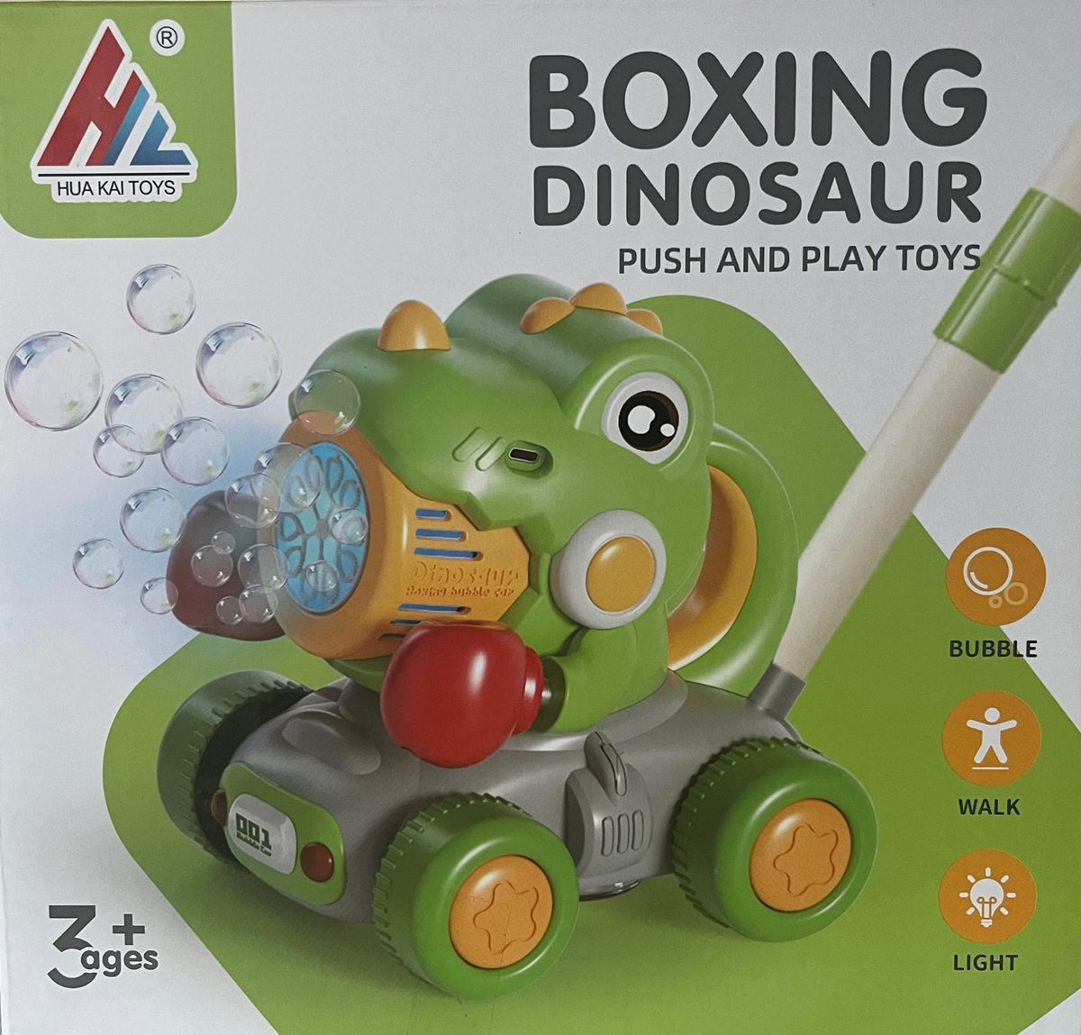 Jucarie de impins Dinozaur cu baloane de sapun