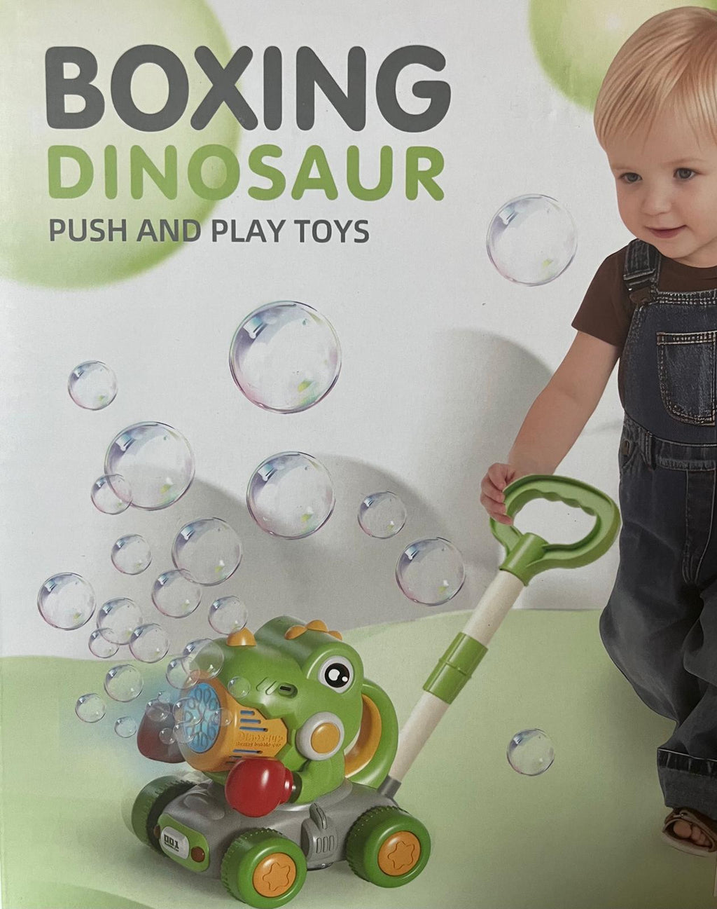 Jucarie de impins Dinozaur cu baloane de sapun