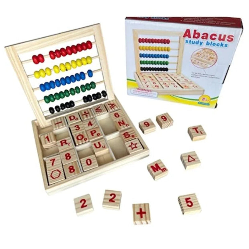 Abac educational din lemn cu margele, cifre, semne aritmetice si litere
