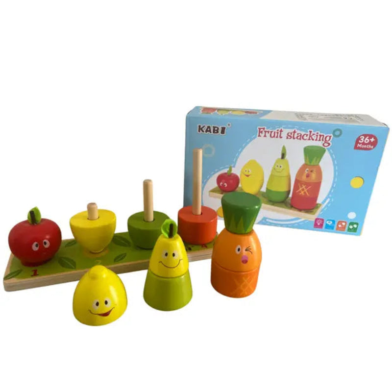 Joc Montessori din lemn – Sortarea, numararea si stivuirea fructelor