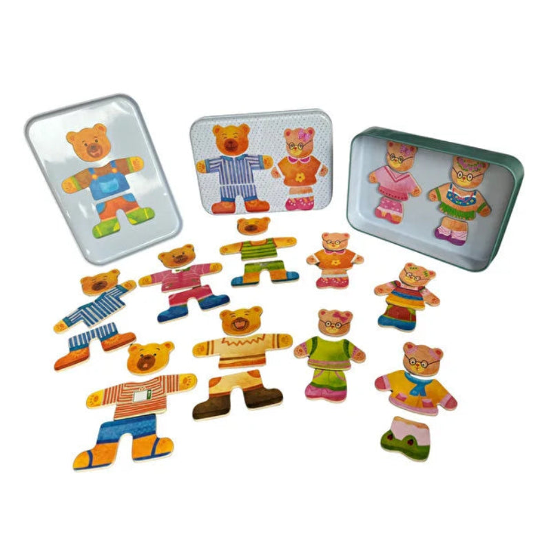 Puzzle educativ magnetic – Îmbracă ursuleții, 6 băieți și 6 fete, cu haine și expresii faciale diferite