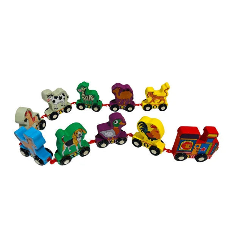 Tren magnetic din lemn cu animale și numere