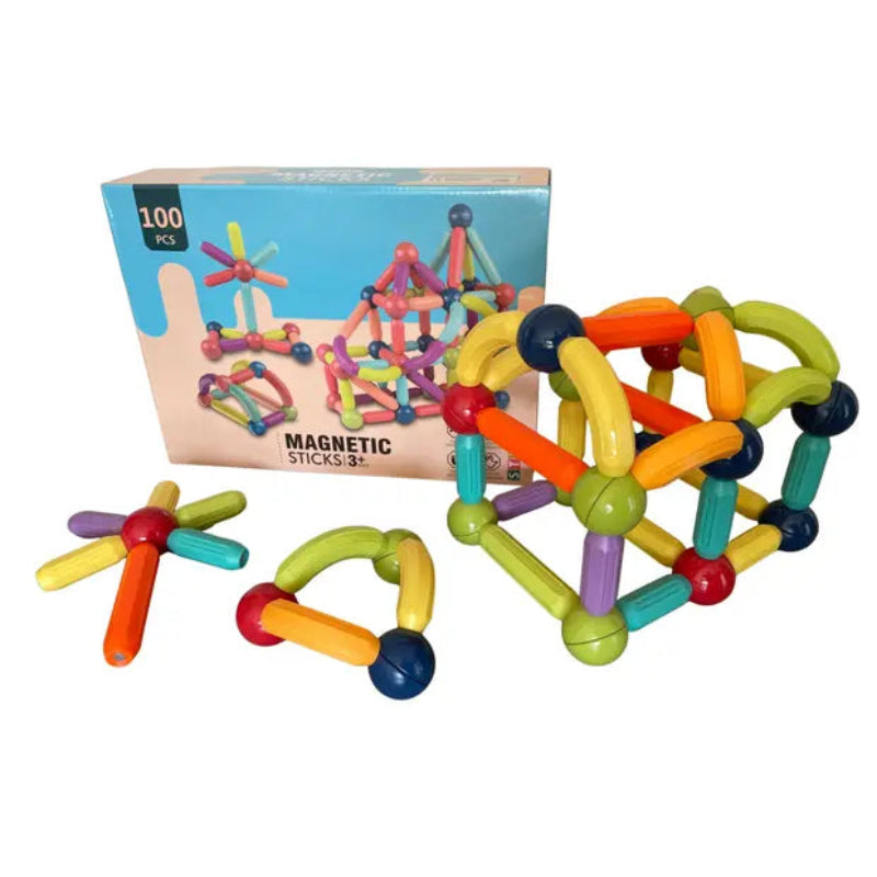 Joc de construcție cu 100 de bețe și bile magnetice Magnetik Sticks