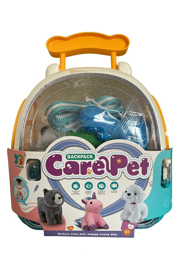Jucarie de plus catelus cu geanta troller si kit de ingrijire pentru animale de companie
