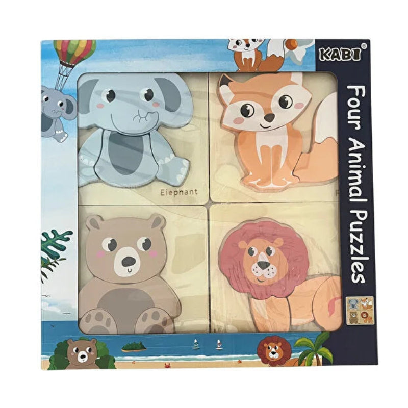 Set puzzle animale din lemn Montessori – 4 puzzle-uri a cate 4 piese