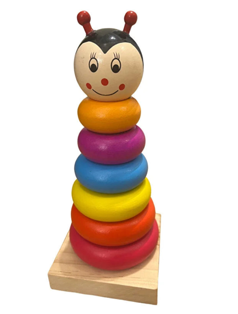 Joc educativ din lemn Furnica cu 6 inele colorate de stivuit