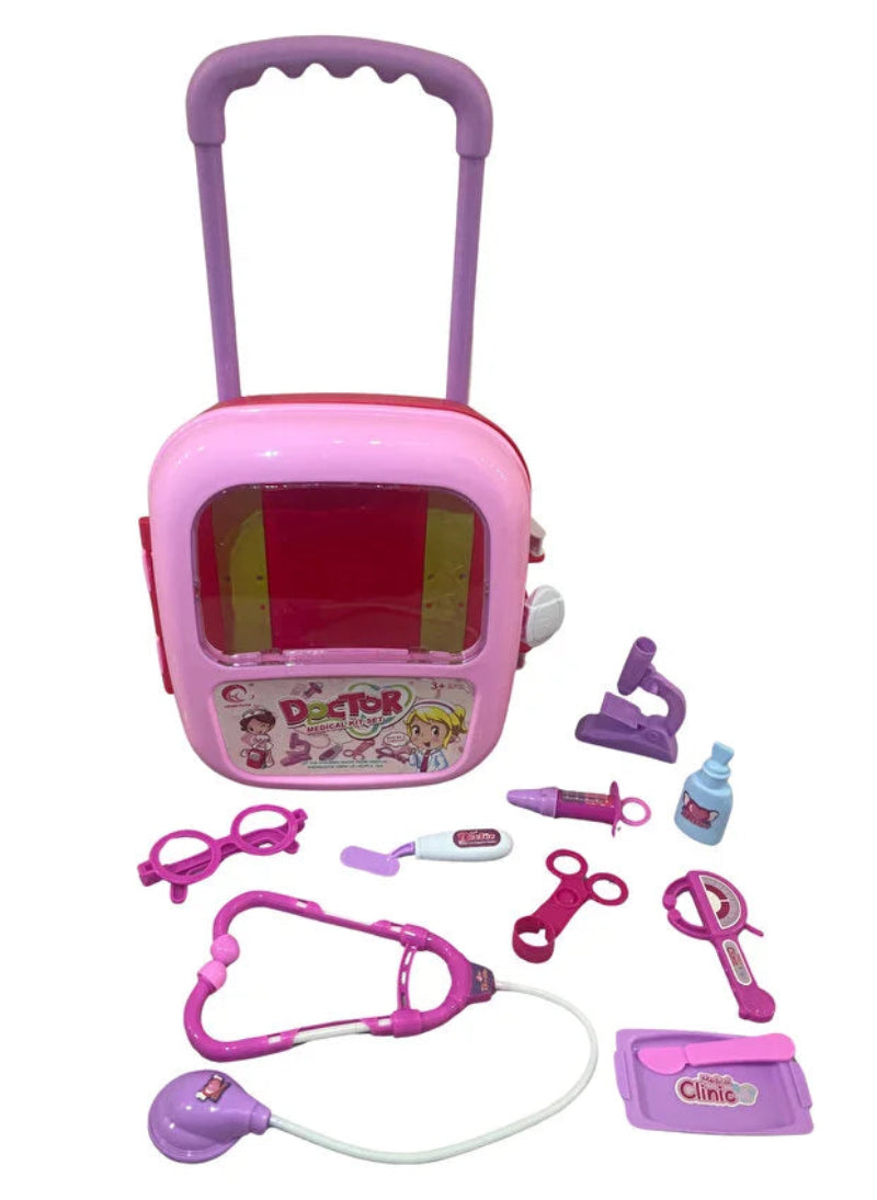 Set doctor pentru copii - troler cu roți și mâner retractabil, accesorii medicale incluse