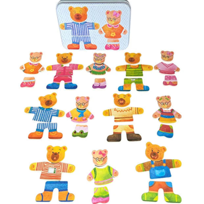 Puzzle educativ magnetic – Îmbracă ursuleții, 6 băieți și 6 fete, cu haine și expresii faciale diferite