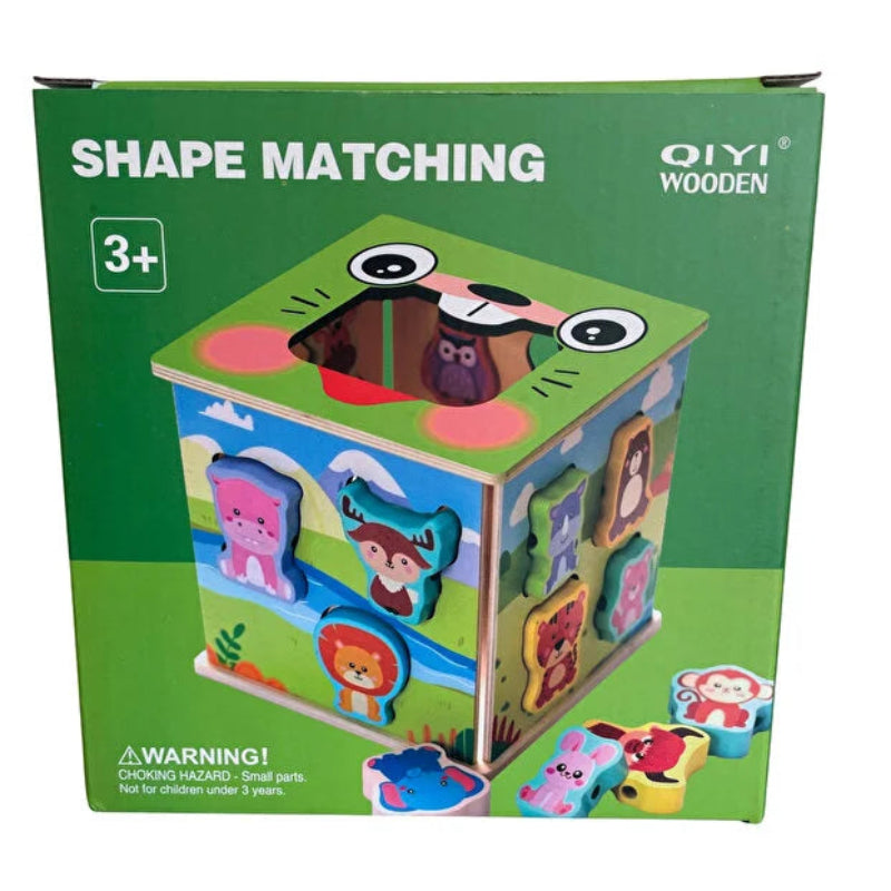 Joc educational din lemn Montessori- Cub cu 15 piese animale de insiruit