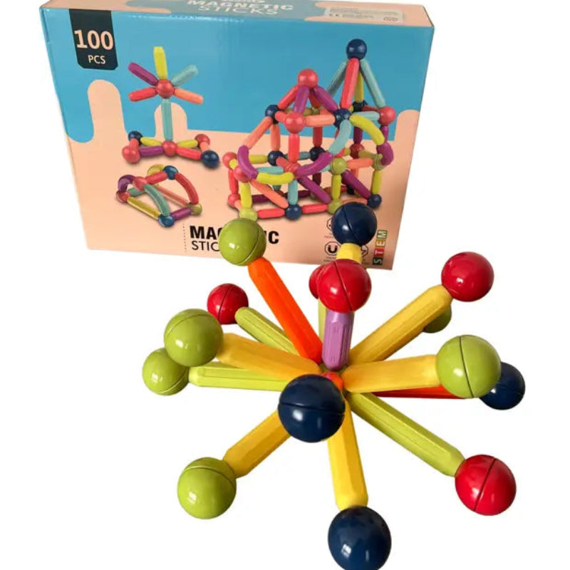 Joc de construcție cu 100 de bețe și bile magnetice Magnetik Sticks