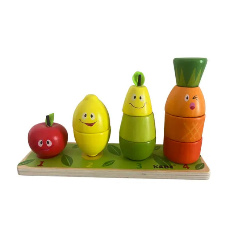 Joc Montessori din lemn – Sortarea, numararea si stivuirea fructelor