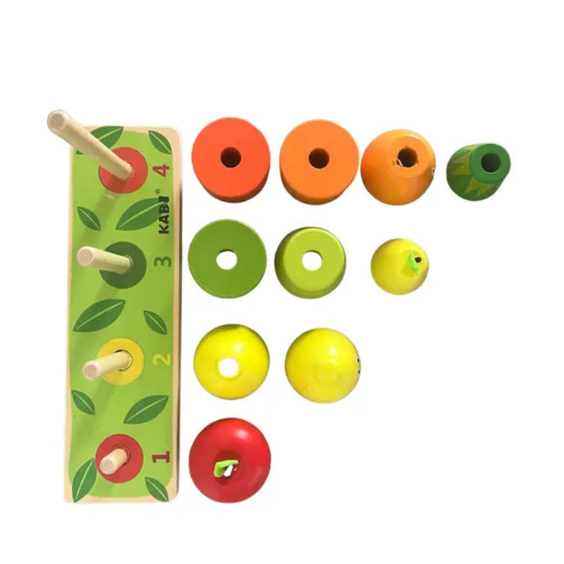 Joc Montessori din lemn – Sortarea, numararea si stivuirea fructelor