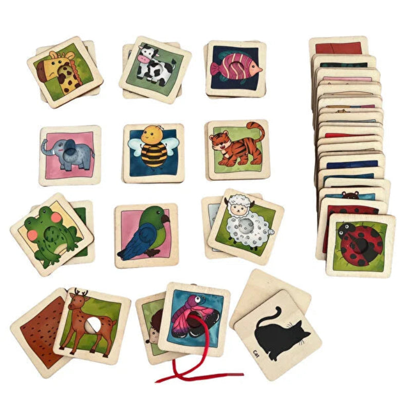 Joc educativ Montessori 4 în 1 din lemn – Potrivirea animalelor