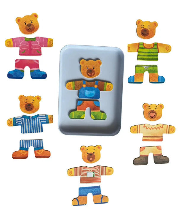 Puzzle educativ magnetic – Îmbracă ursuleții, 6 băieți și 6 fete, cu haine și expresii faciale diferite