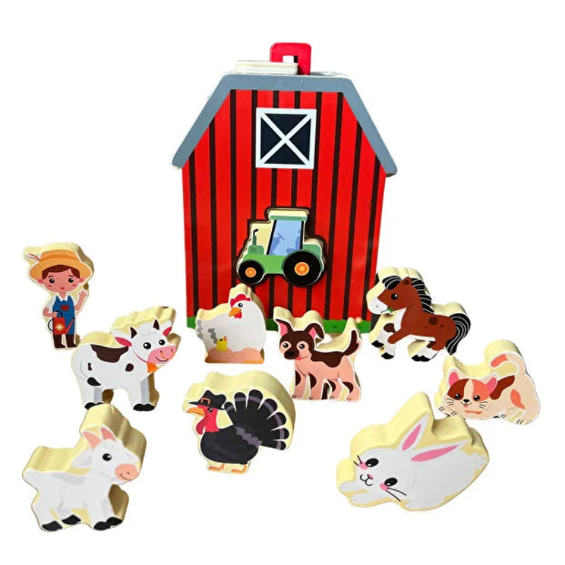 Joc educativ de sortare cu figurine Montessori din lemn - Ferma Animalelor