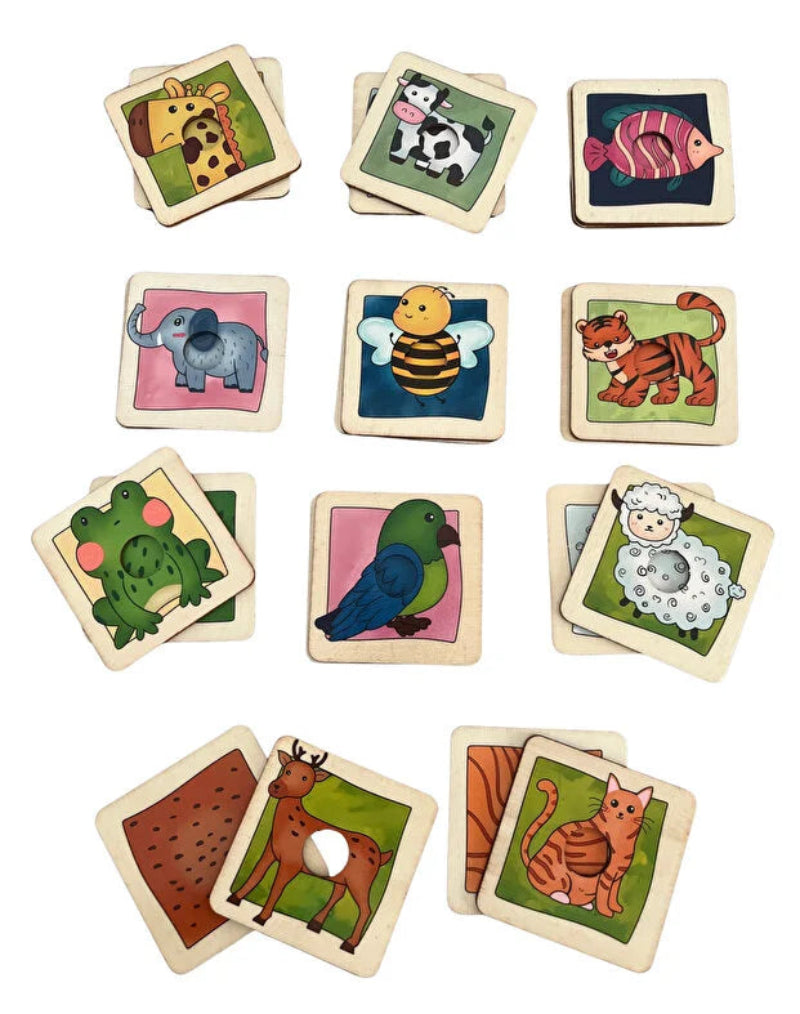 Joc educativ Montessori 4 în 1 din lemn – Potrivirea animalelor