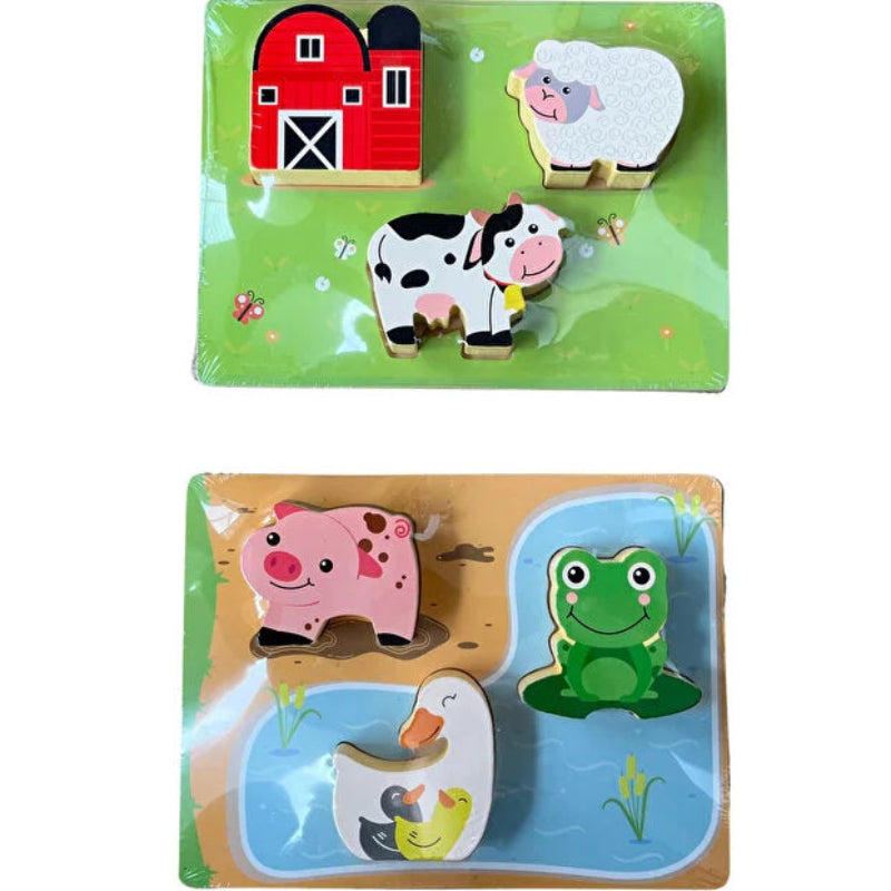 Joc educativ de sortare cu figurine Montessori din lemn - Ferma Animalelor