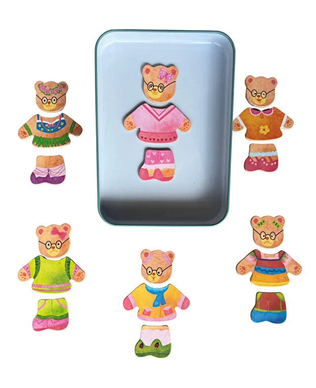 Puzzle educativ magnetic – Îmbracă ursuleții, 6 băieți și 6 fete, cu haine și expresii faciale diferite