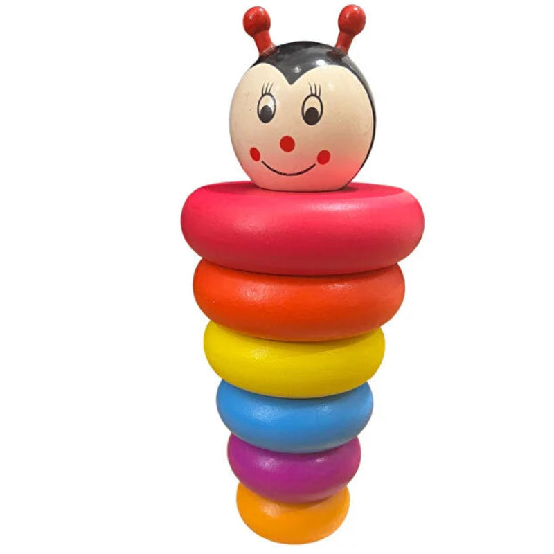 Joc educativ din lemn Furnica cu 6 inele colorate de stivuit
