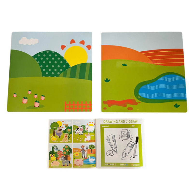 Set educativ Puzzle Magnetic Ferma Manor si tabla de scris cu marker
