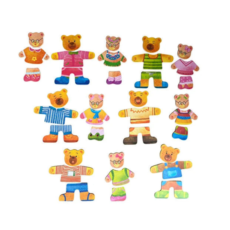 Puzzle educativ magnetic – Îmbracă ursuleții, 6 băieți și 6 fete, cu haine și expresii faciale diferite