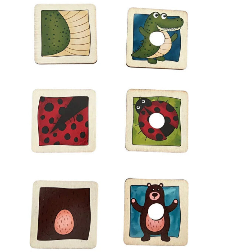 Joc educativ Montessori 4 în 1 din lemn – Potrivirea animalelor