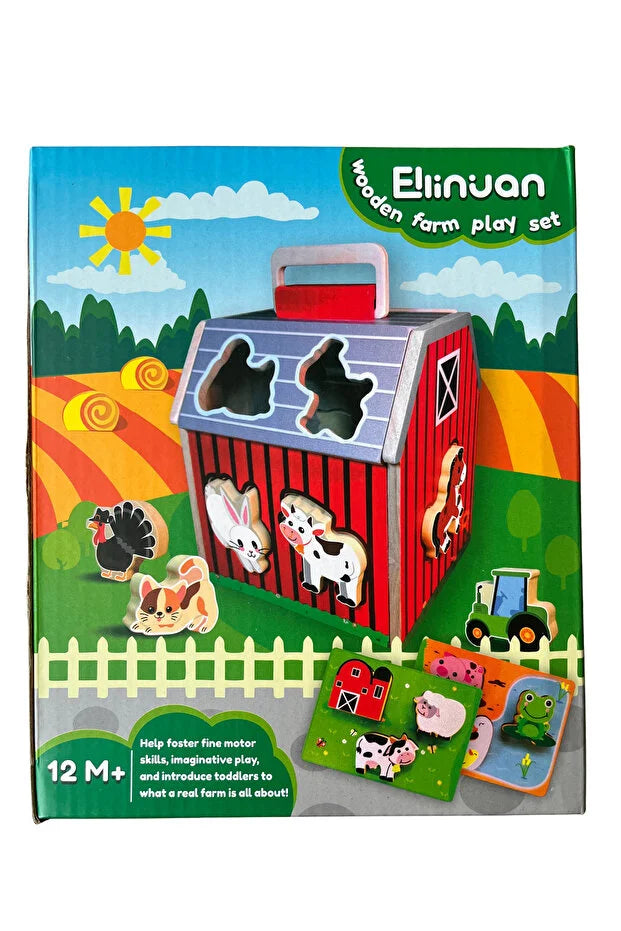Joc educativ de sortare cu figurine Montessori din lemn - Ferma Animalelor