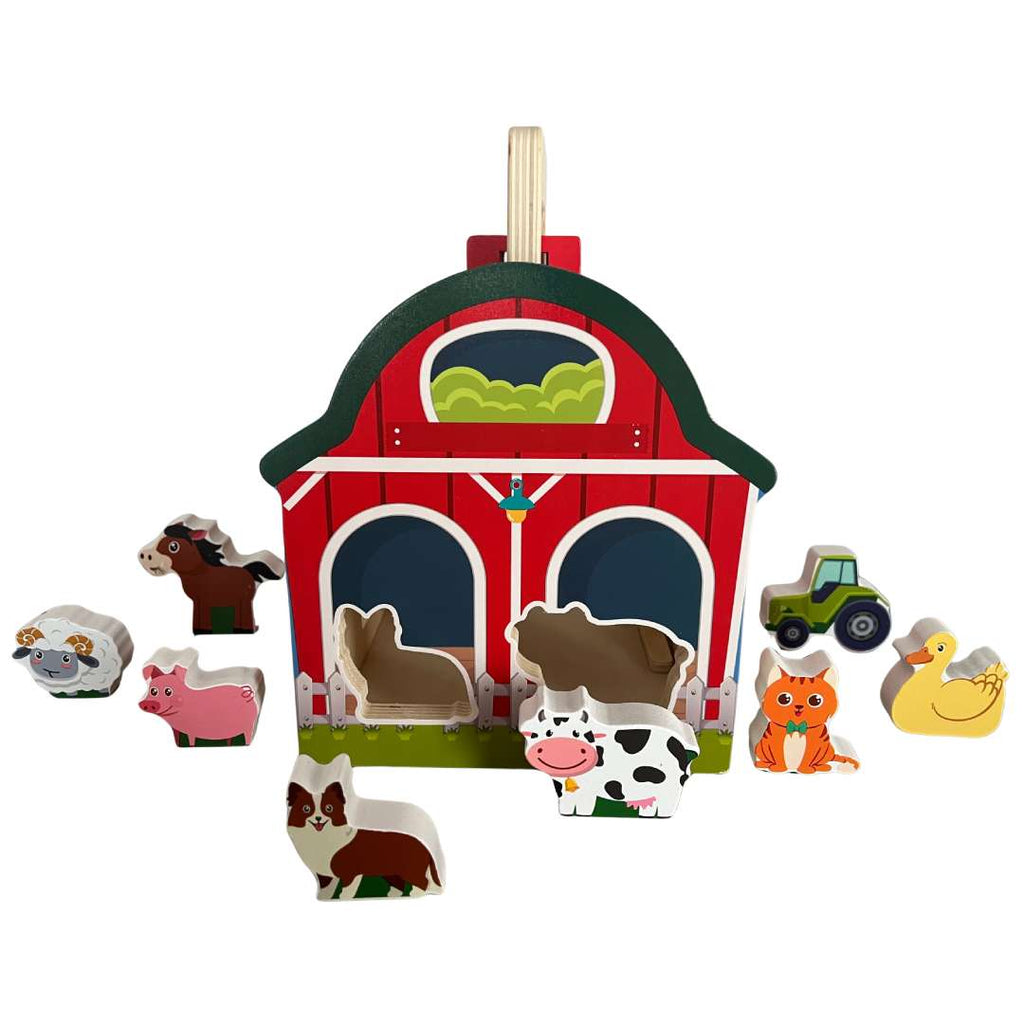 Joc de sortat cu figurine din lemn Montessori – Ferma animalelor