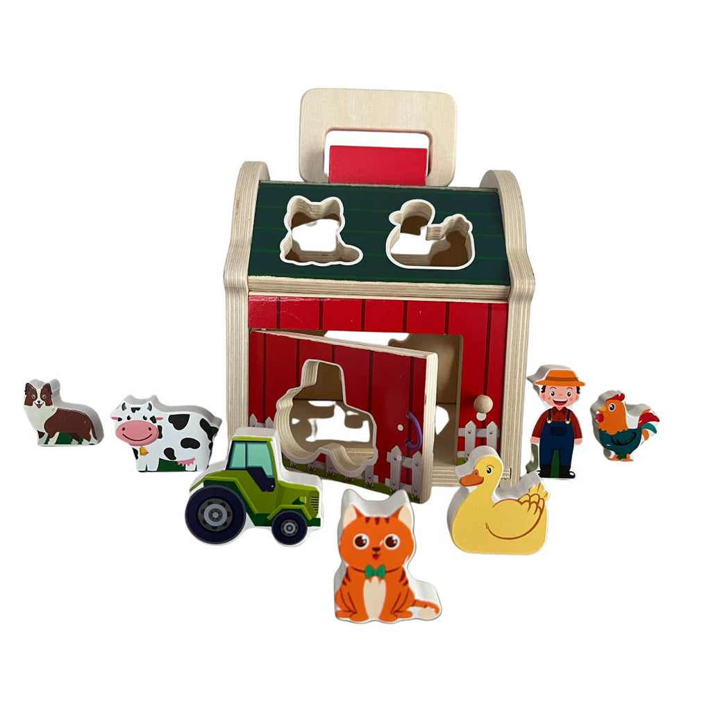 Joc de sortat cu figurine din lemn Montessori – Ferma animalelor