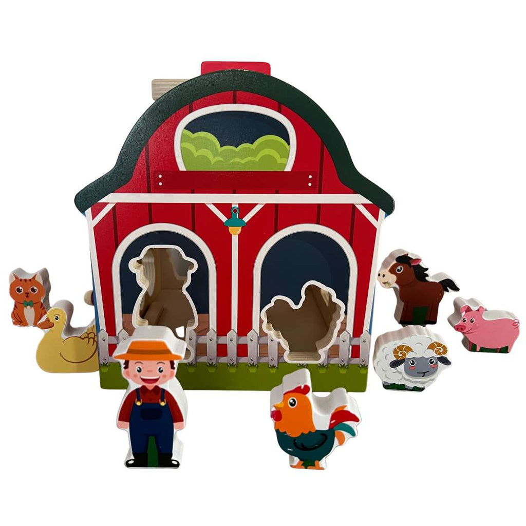 Joc de sortat cu figurine din lemn Montessori – Ferma animalelor