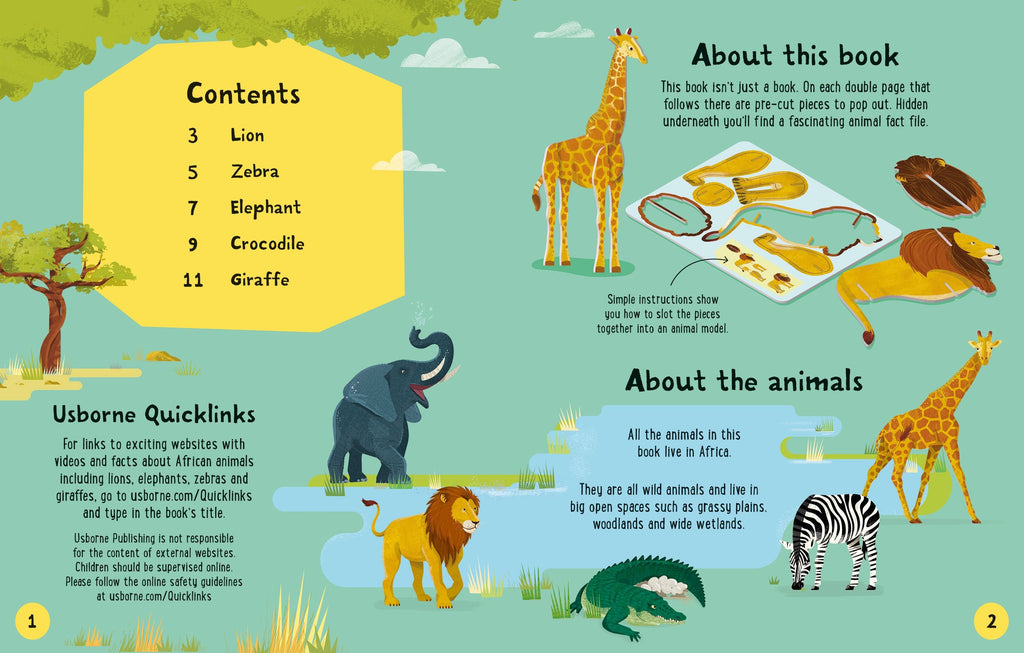 Carte interactiva de asamblat 3D, Animale, colectia Slot-together, Usborne, +4 ani