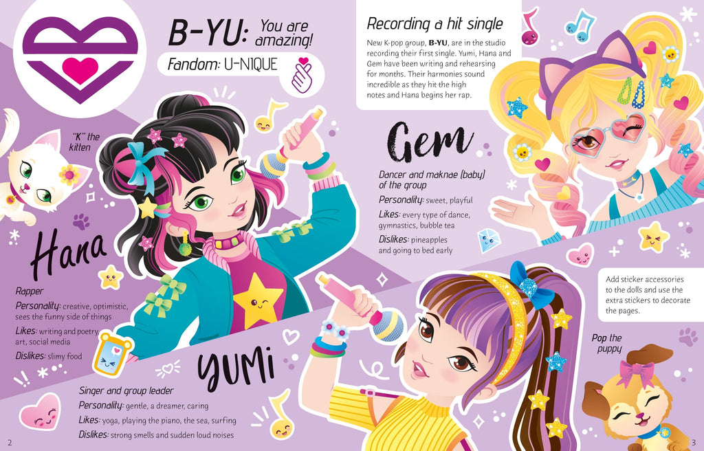 Carte cu stickere Sticker Dolly Dressing K-Pop, Usborne, +5 ani