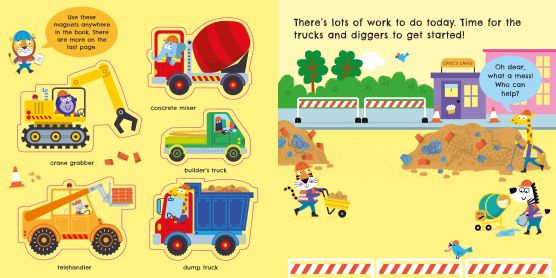 Carte cu magneti Trucks and Diggers Magnet Book Usborne, +3 ani