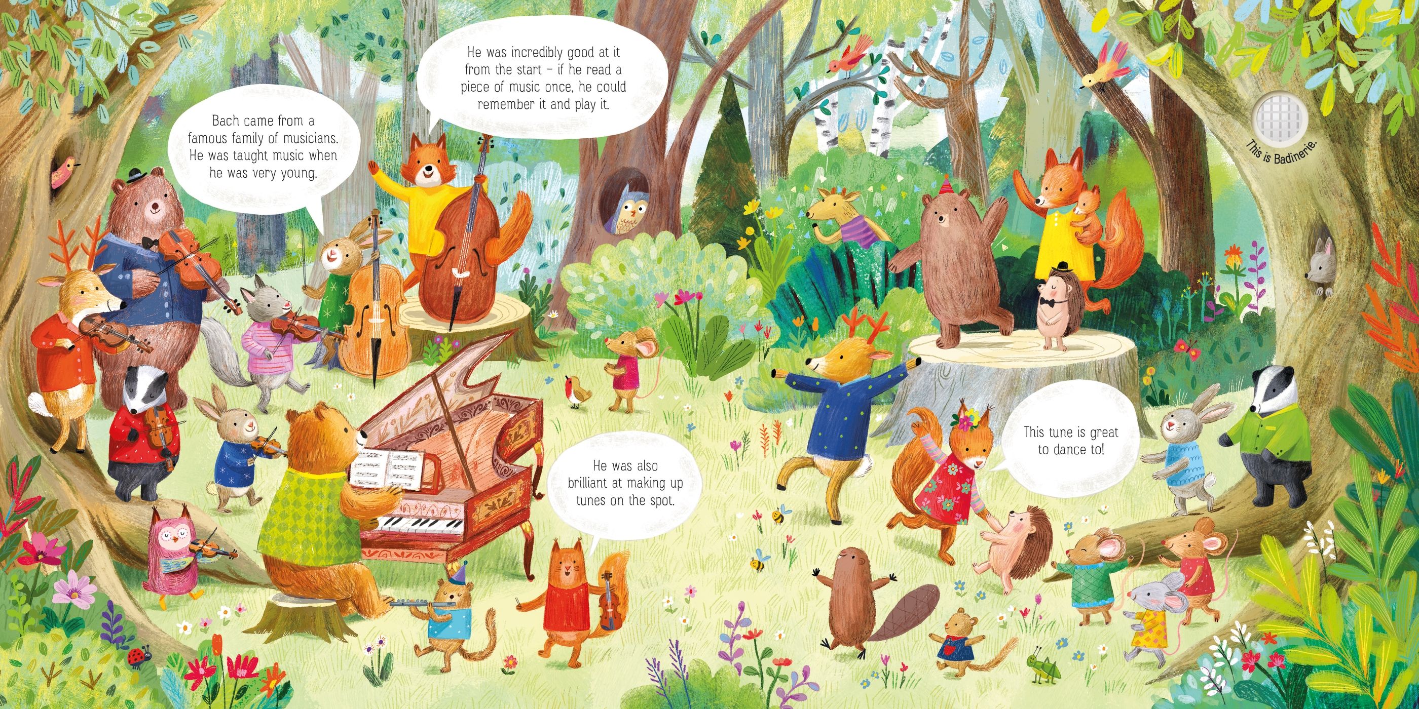 Carte interactiva cu sunete Orchestra animalelor canta Bach, The Animal Orchestra plays Bach, Usborne, +6 luni