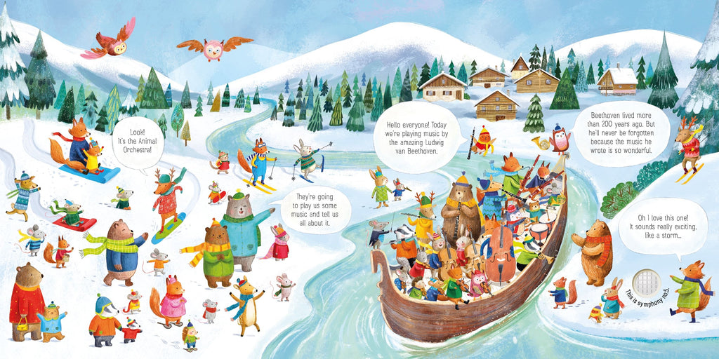 Carte interactiva cu sunete Orchestra animalelor canta Beethoven, The Animal Orchestra Plays Beethoven, Usborne, +6 luni