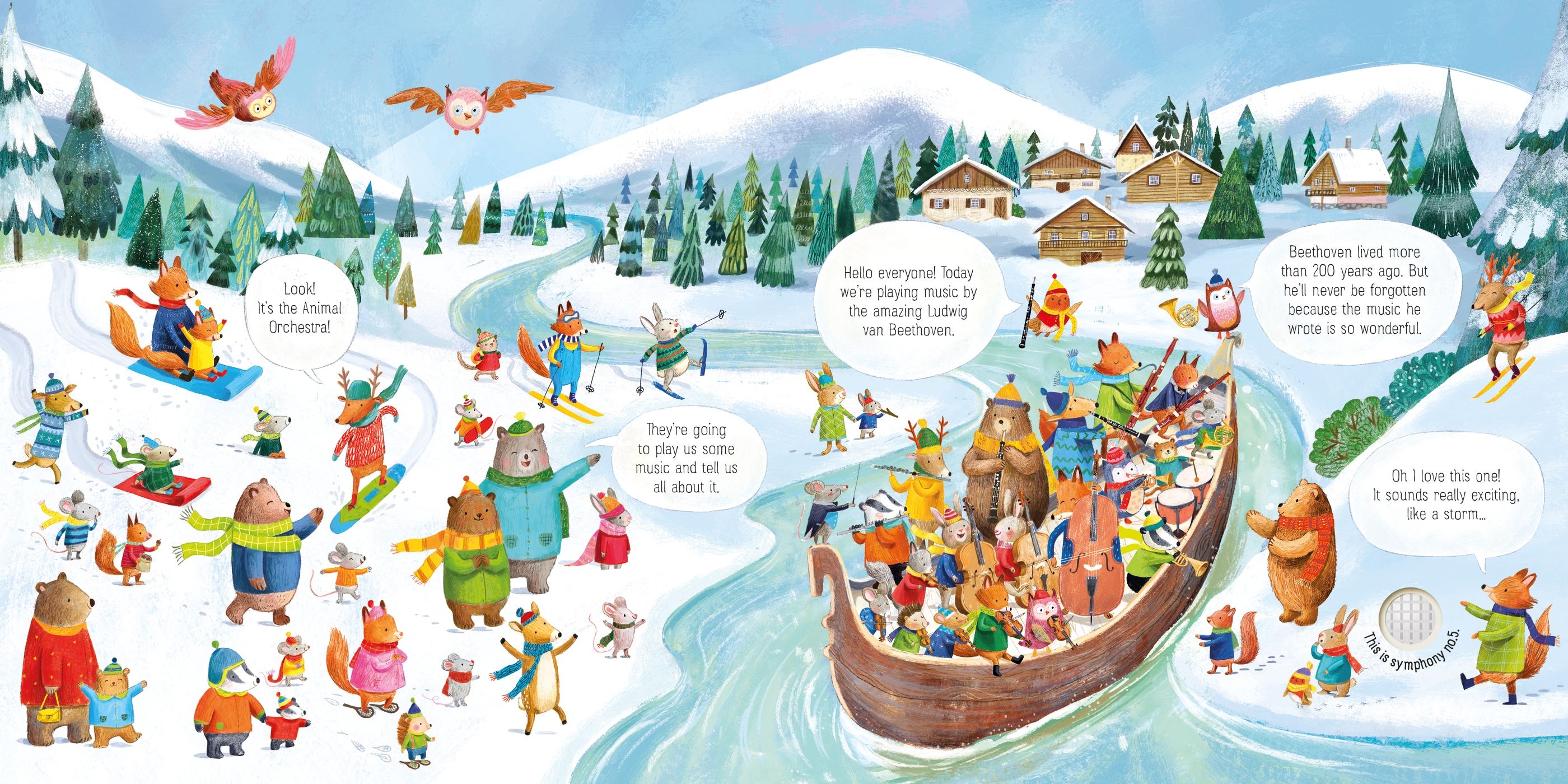 Carte interactiva cu sunete Orchestra animalelor canta Beethoven, The Animal Orchestra Plays Beethoven, Usborne, +6 luni