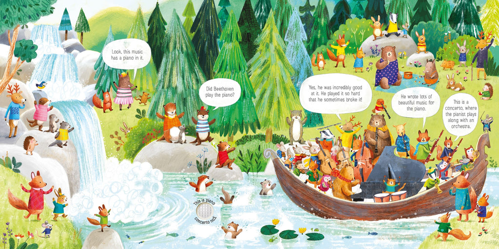 Carte interactiva cu sunete Orchestra animalelor canta Beethoven, The Animal Orchestra Plays Beethoven, Usborne, +6 luni