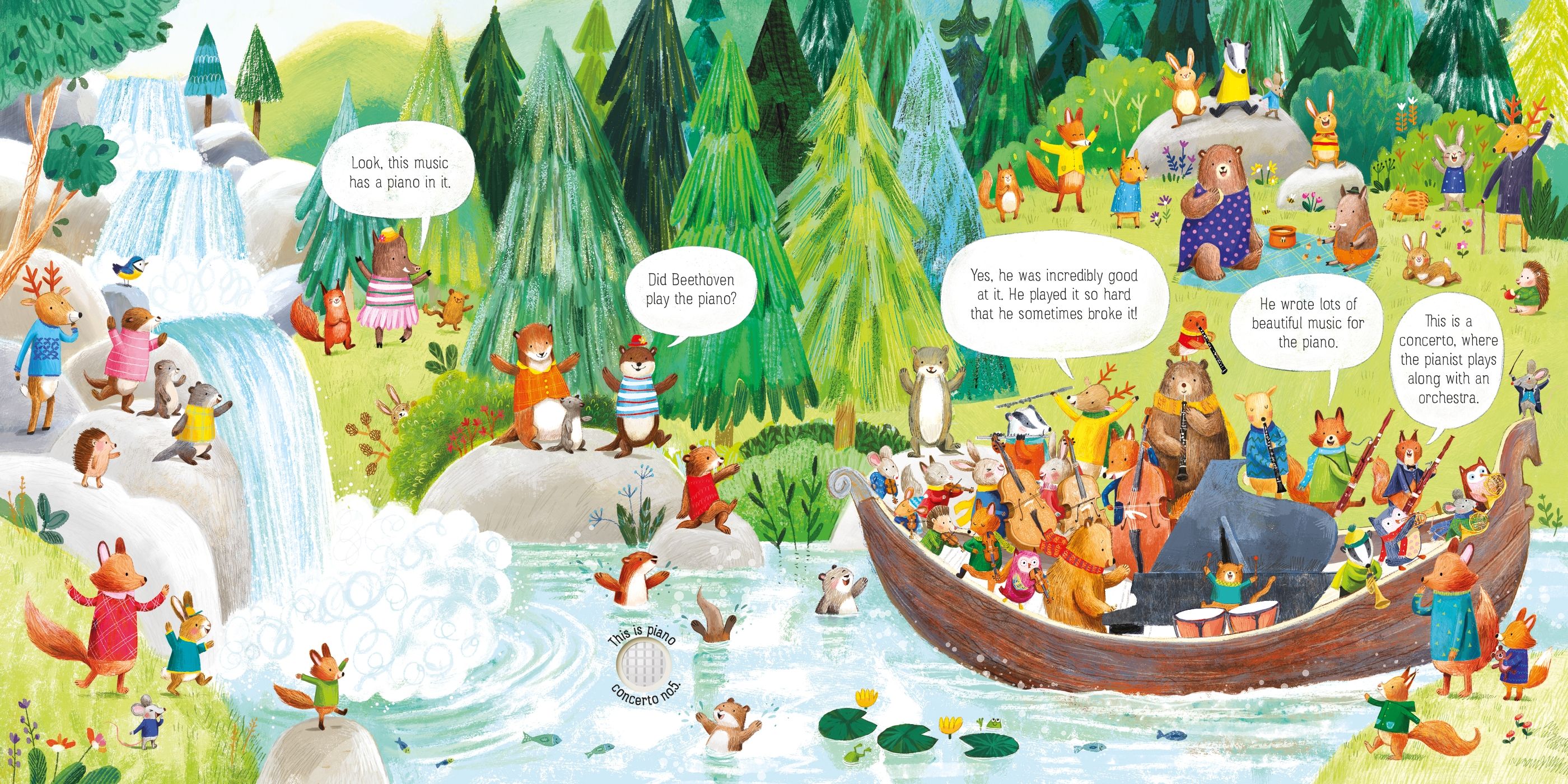 Carte interactiva cu sunete Orchestra animalelor canta Beethoven, The Animal Orchestra Plays Beethoven, Usborne, +6 luni