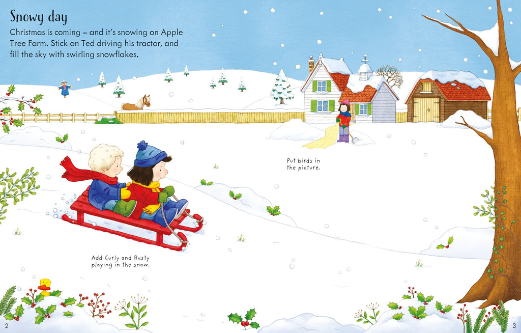 Carte interactiva cu stickere de Craciun, Poppy and Sam's Christmas Sticker Book, Usborne, +3 ani