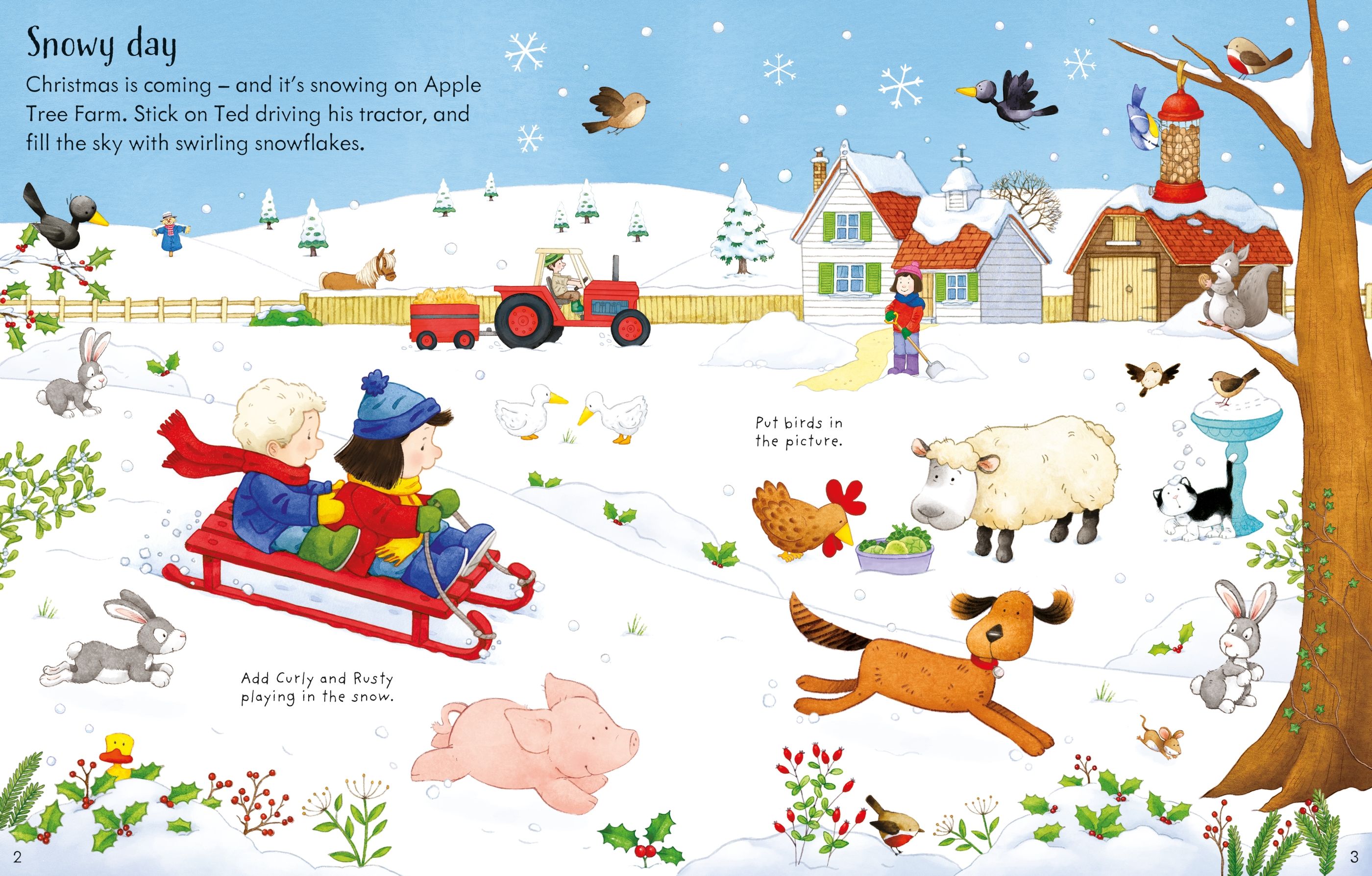 Carte interactiva cu stickere de Craciun, Poppy and Sam's Christmas Sticker Book, Usborne, +3 ani