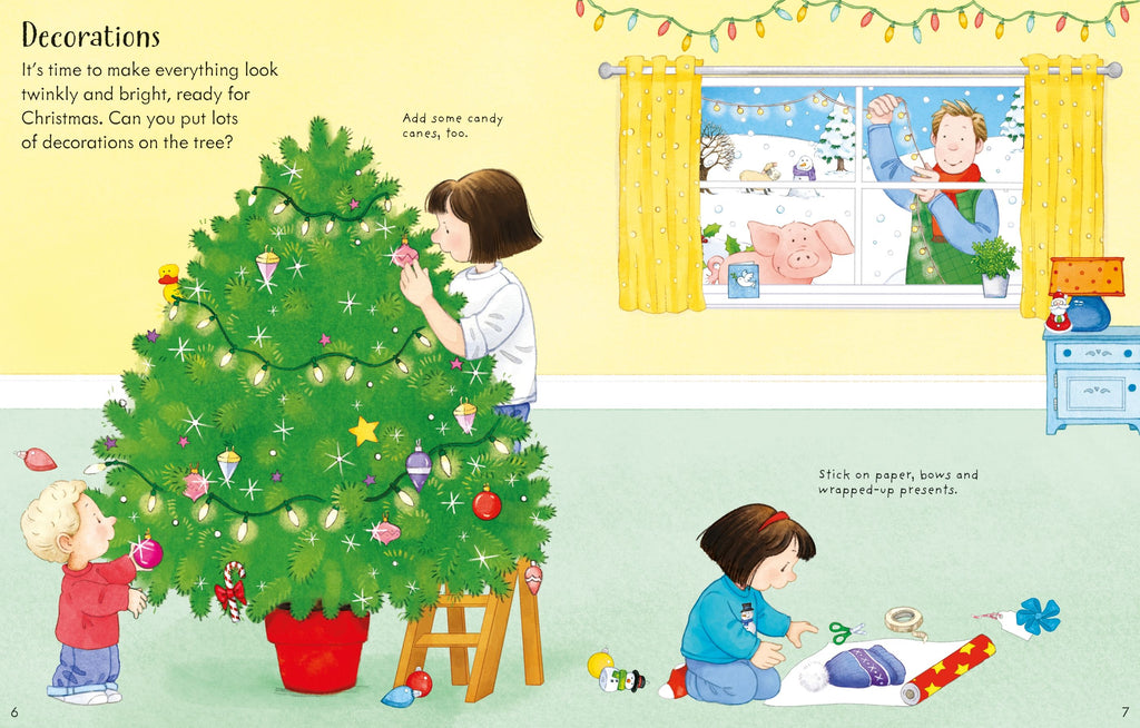 Carte interactiva cu stickere de Craciun, Poppy and Sam's Christmas Sticker Book, Usborne, +3 ani