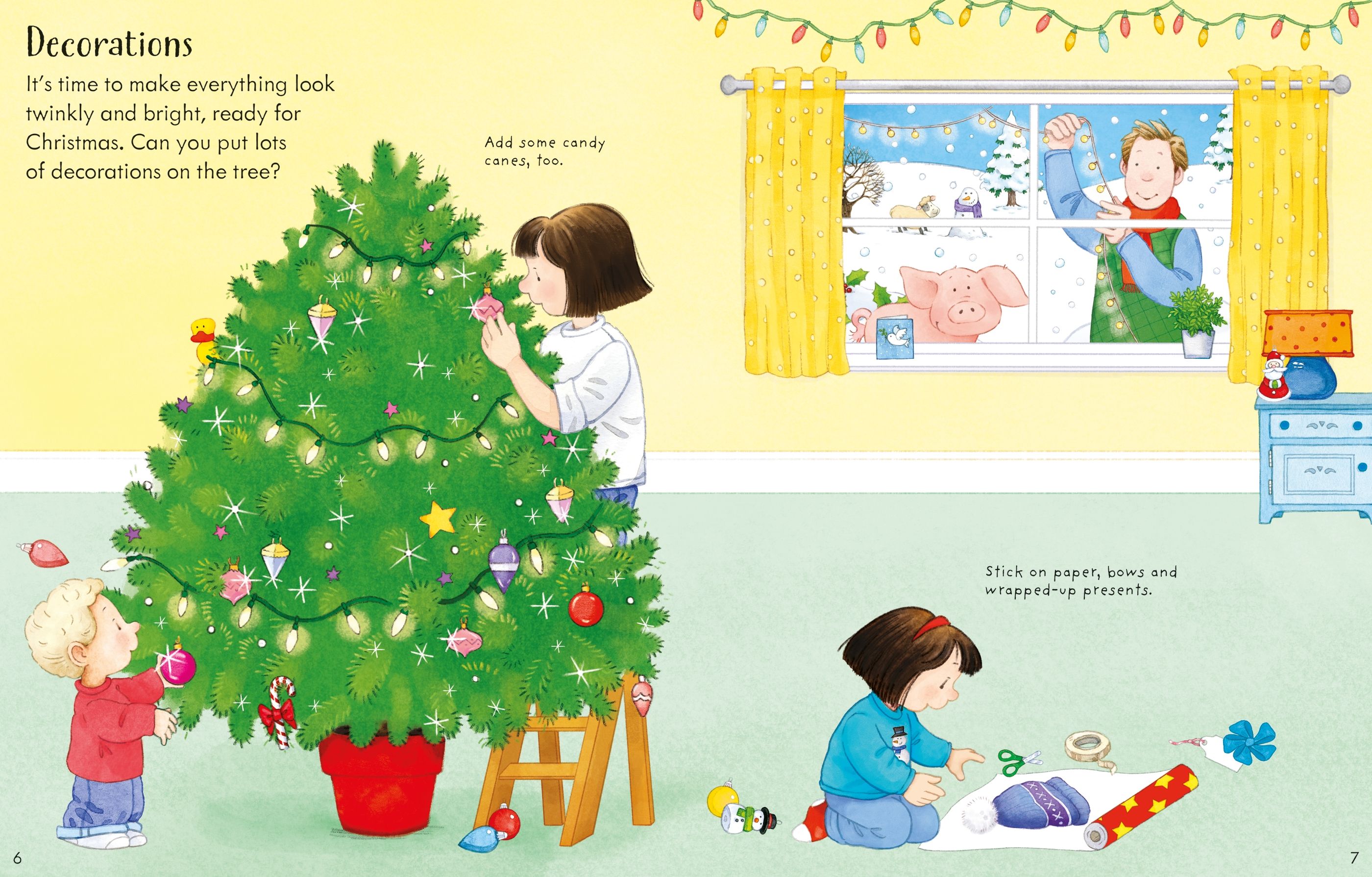 Carte interactiva cu stickere de Craciun, Poppy and Sam's Christmas Sticker Book, Usborne, +3 ani
