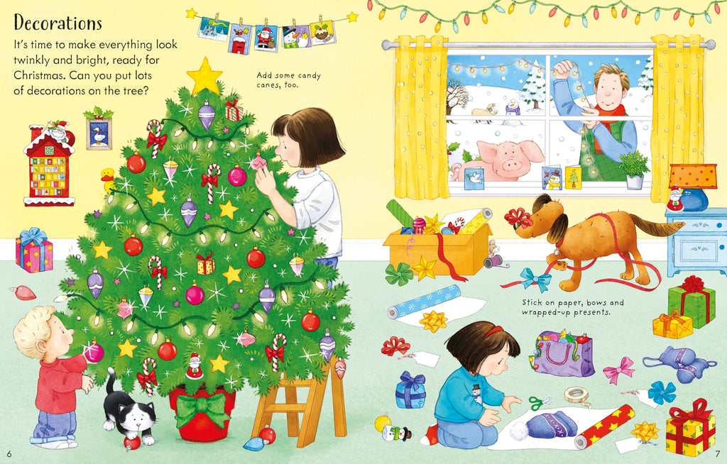 Carte interactiva cu stickere de Craciun, Poppy and Sam's Christmas Sticker Book, Usborne, +3 ani