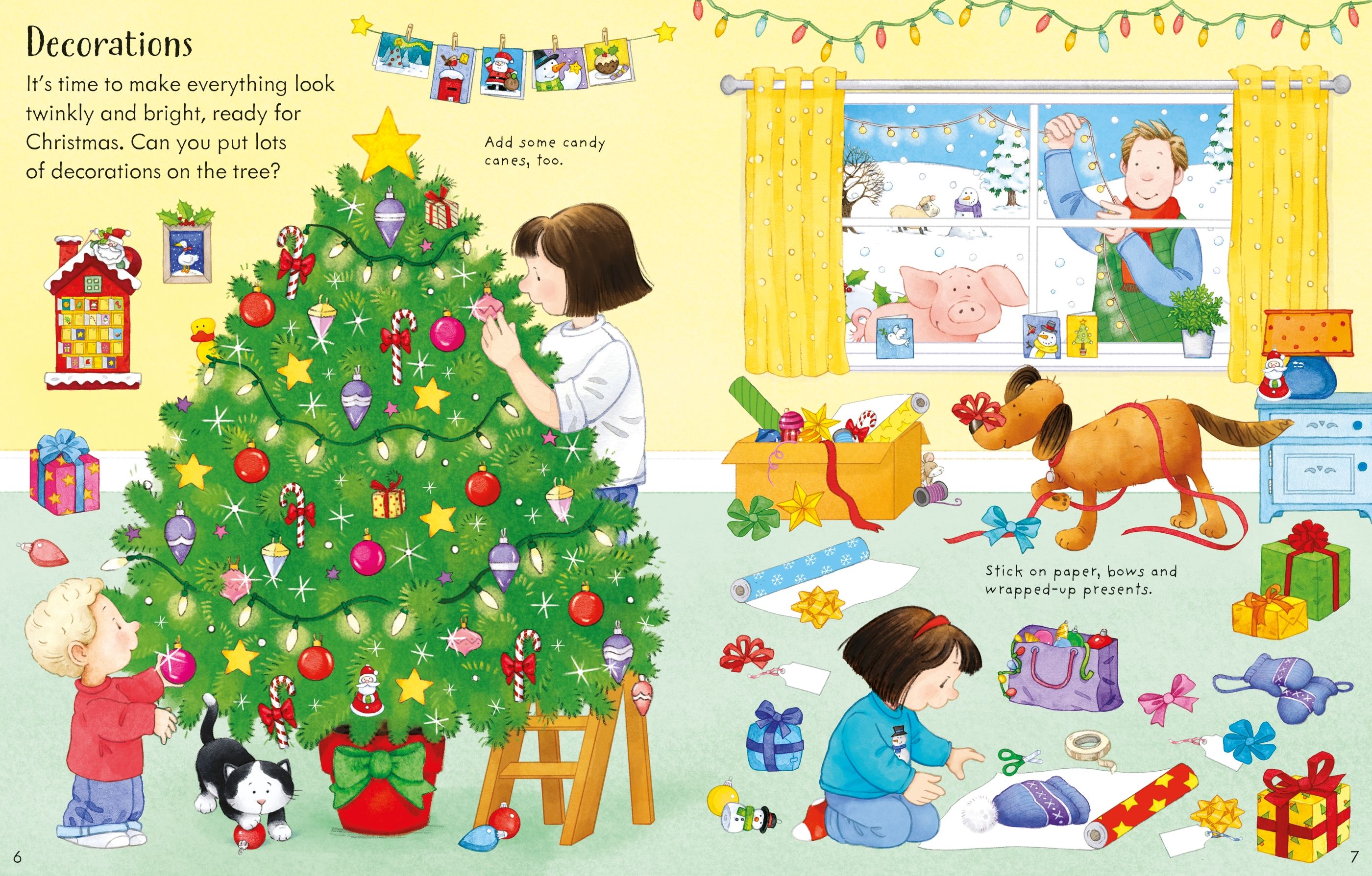 Carte interactiva cu stickere de Craciun, Poppy and Sam's Christmas Sticker Book, Usborne, +3 ani