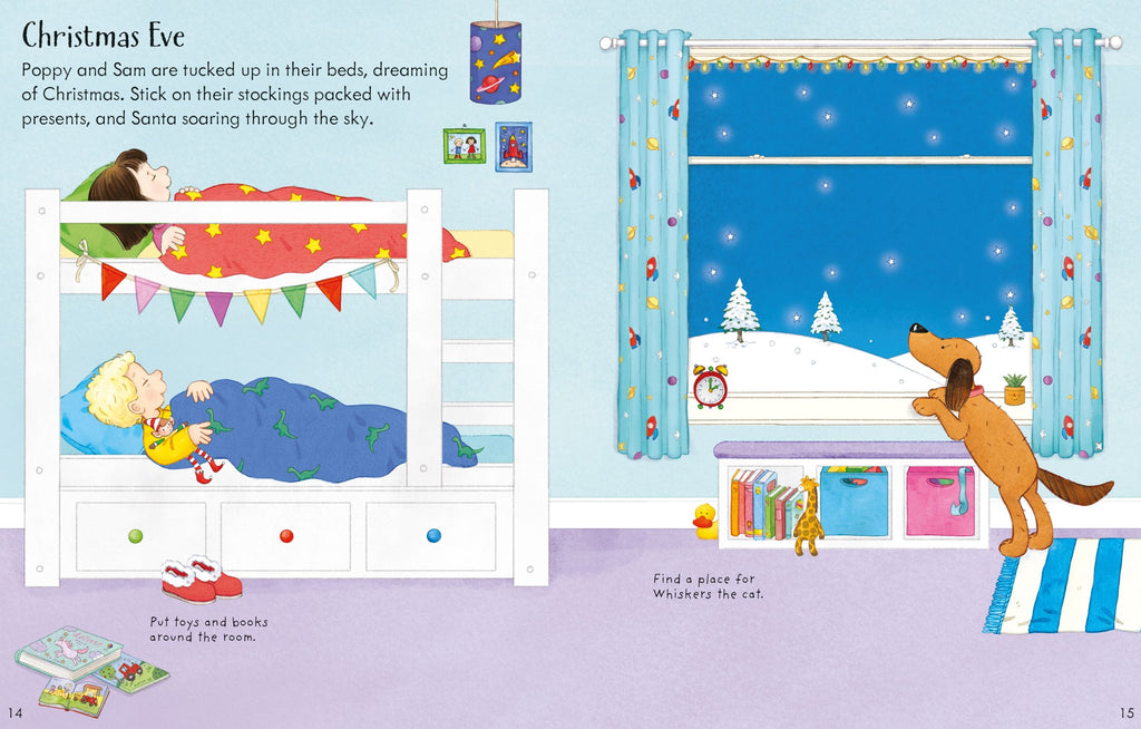 Carte interactiva cu stickere de Craciun, Poppy and Sam's Christmas Sticker Book, Usborne, +3 ani