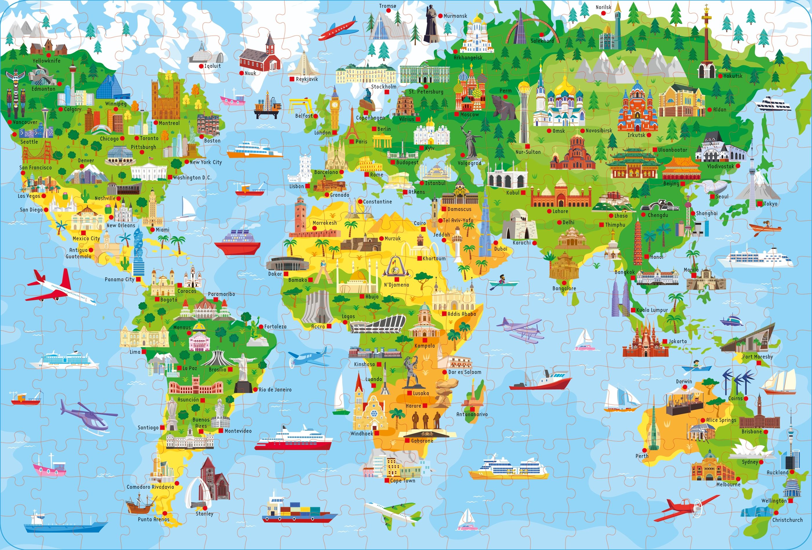 Carte cu puzzle Cities of the World, Usborne, +6 ani