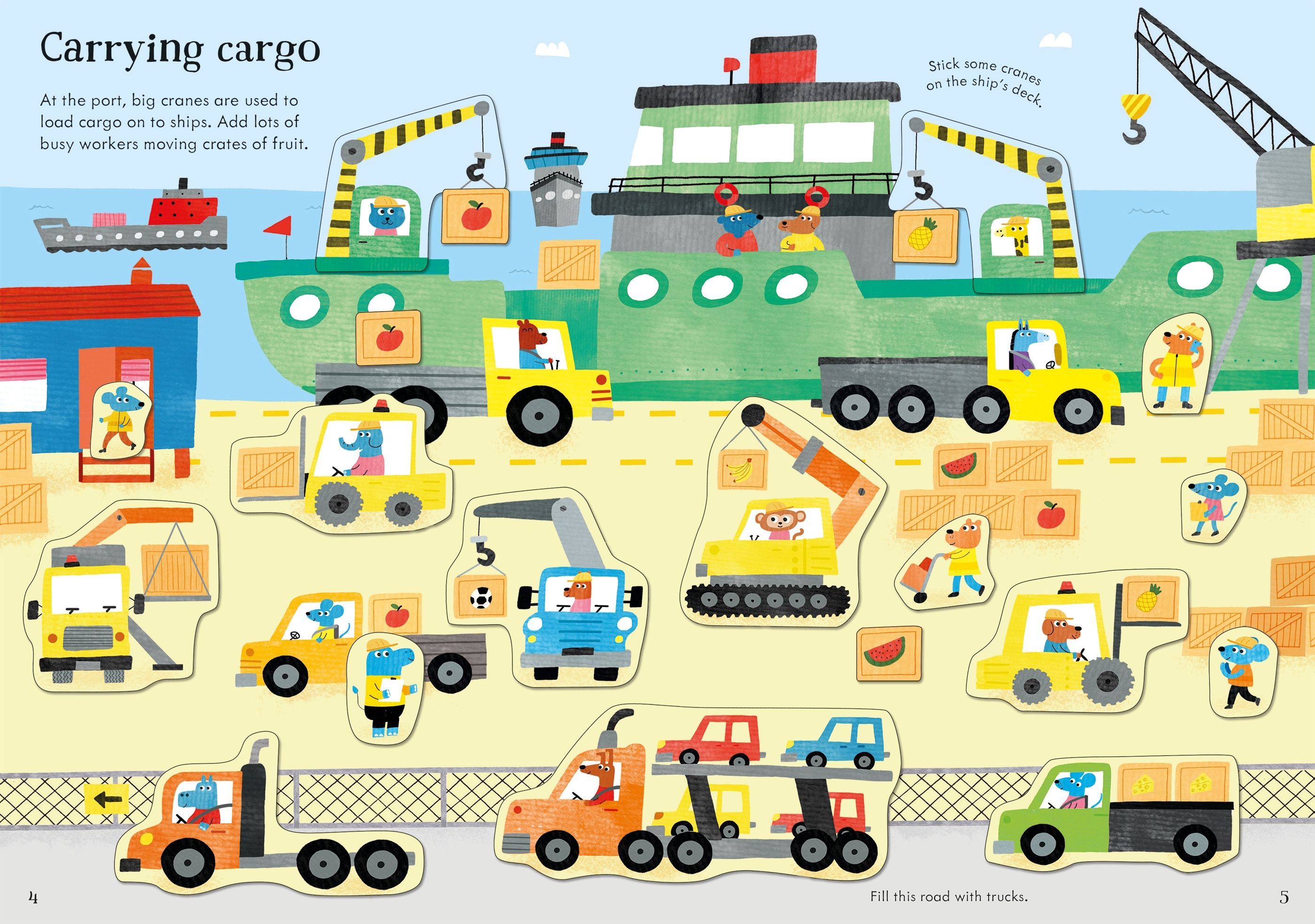 Carte interactiva cu peste 200 stickere Excavatoare si macarale, Little First Stickers: Diggers and Cranes, Usborne, +3 ani