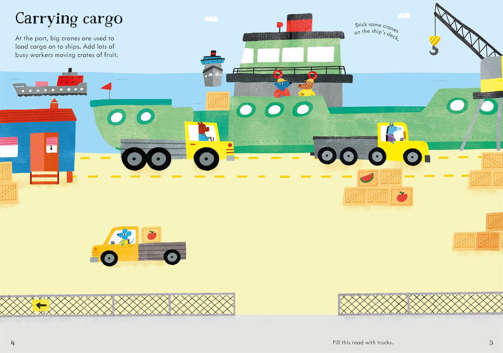 Carte interactiva cu peste 200 stickere Excavatoare si macarale, Little First Stickers: Diggers and Cranes, Usborne, +3 ani