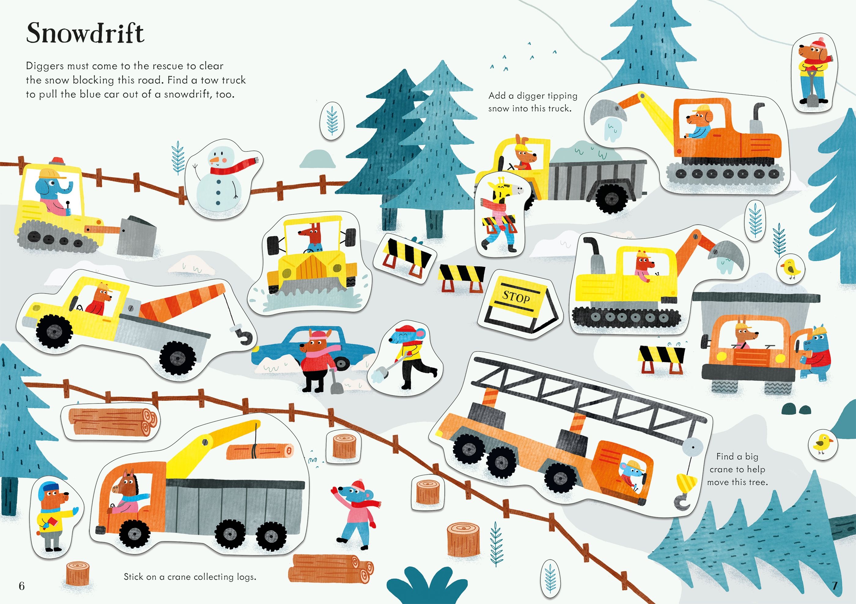 Carte interactiva cu peste 200 stickere Excavatoare si macarale, Little First Stickers: Diggers and Cranes, Usborne, +3 ani